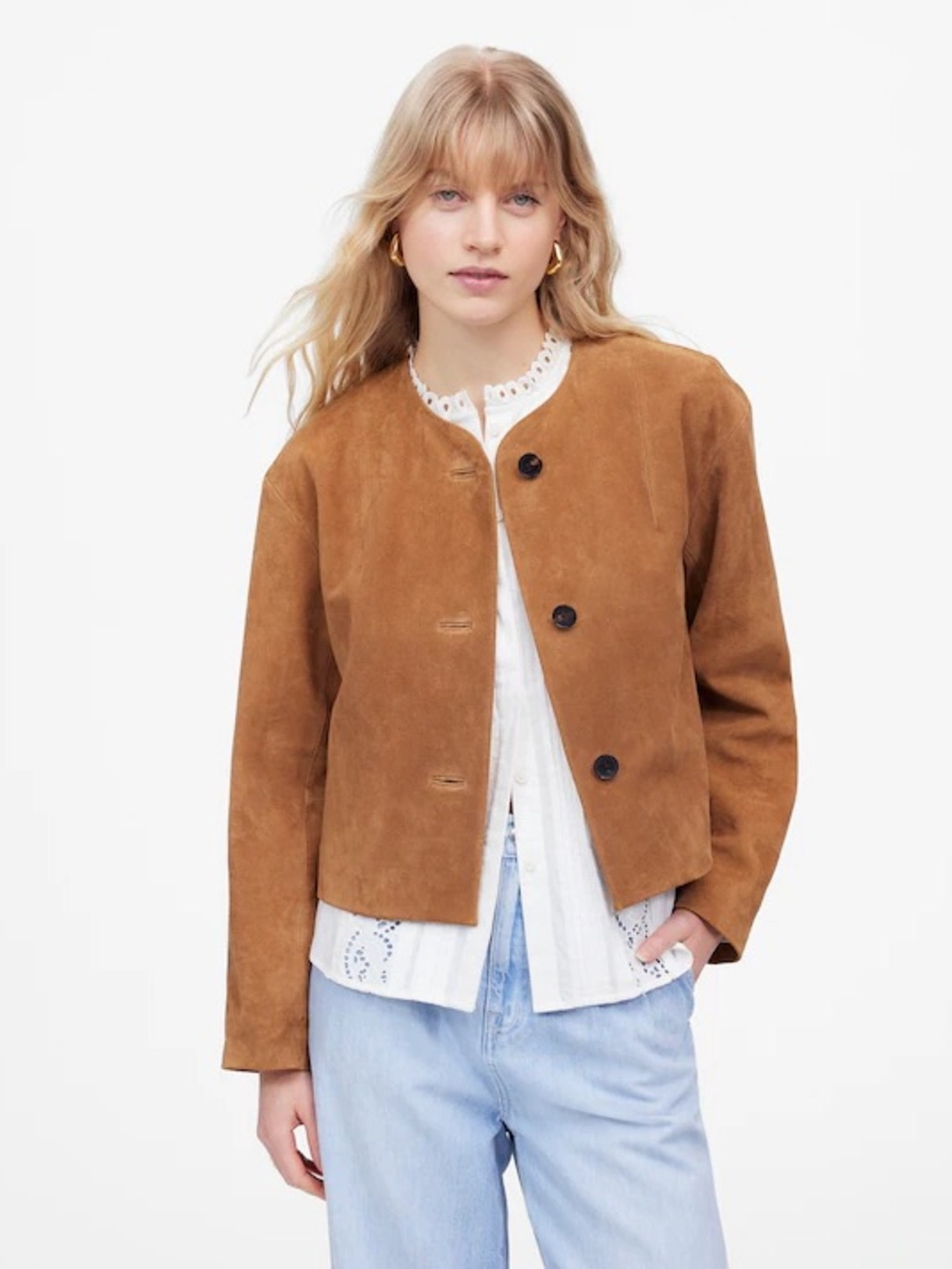 Madewell Crop Cardigan Jacket in Suede